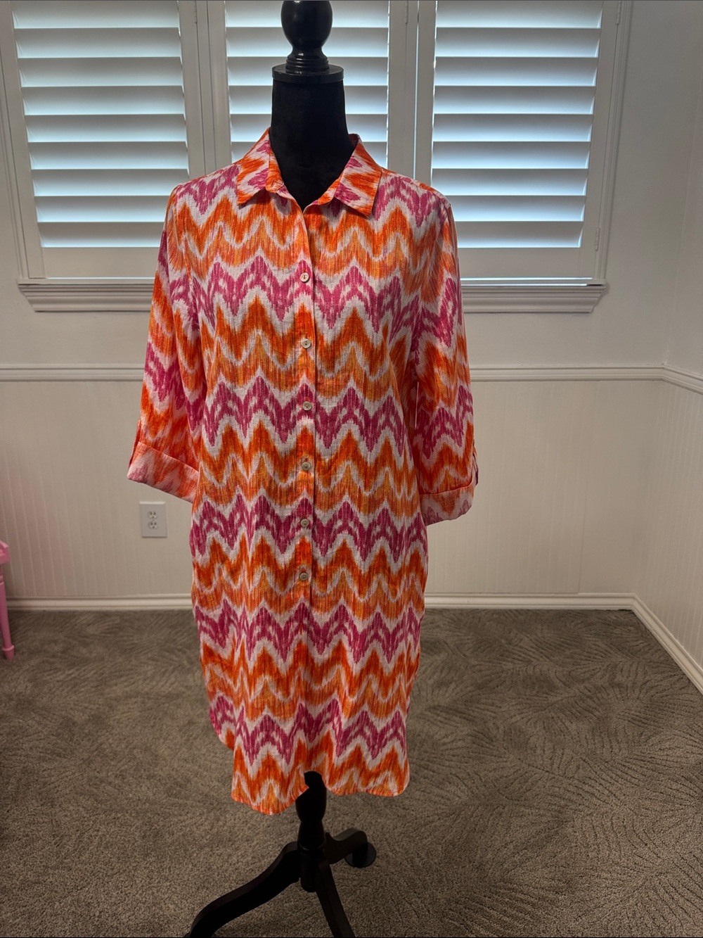 Chico's Pink and Orange Zigzag Button-Front Tunic